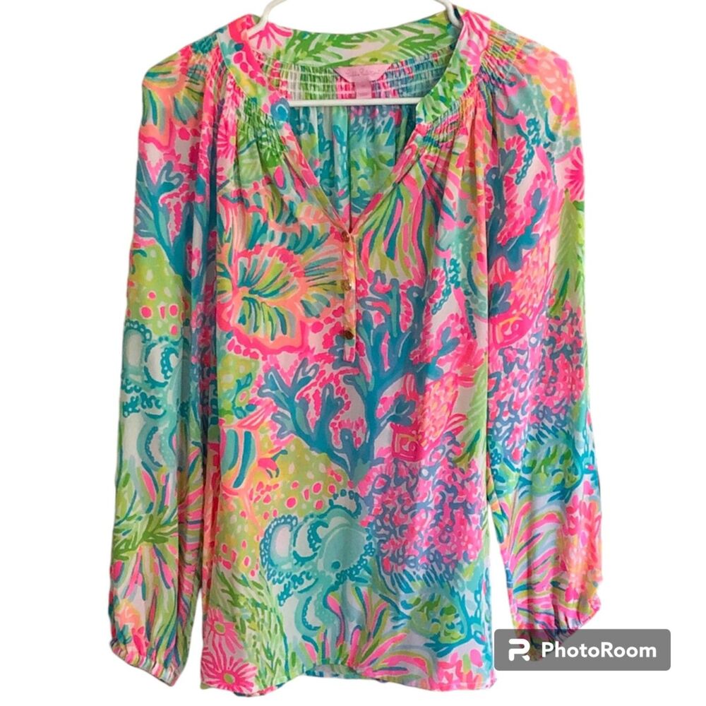 Lilly Pulitzer Elsa Silk "Lovers Coral" Top Women's Size Medium - Picture 1 of 7